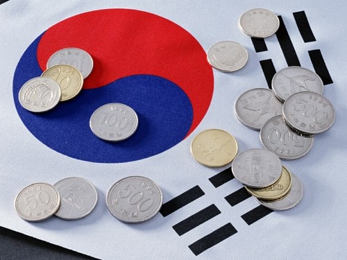 韓国の国旗とコイン